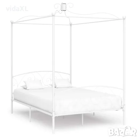 vidaXL Рамка за легло с балдахин, бяла, метал, 120x200 см, снимка 1 - Спални и легла - 56146505