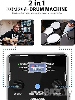 STRICH Стерео педал за китара с вграден барабанен компютър, 100 барабанни патерна, снимка 2 - Китари - 53889685