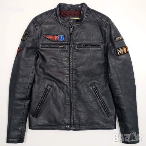 SUPERDRY 111740 Мъжко Кожено Яке с Подплата Кожа Състарен Ефект M-L, снимка 2 - Якета - 52976891