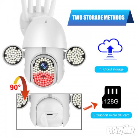 Безжична камера IP камера видеонаблюдение, Wifi камера охранителна, IP въртяща камера, водоустойчива, снимка 8 - IP камери - 37764896
