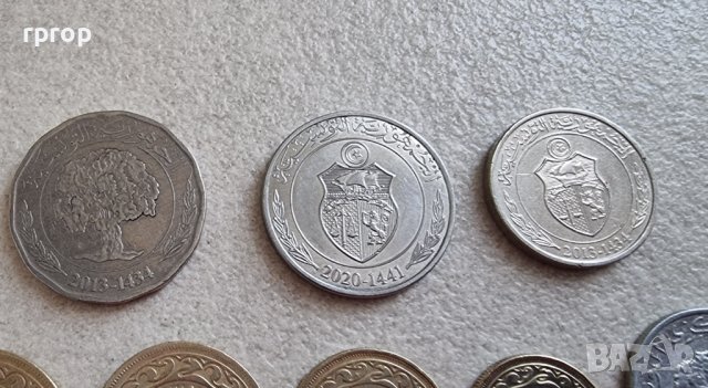 Монети. Тунис . 2, 1 и 1/2 динар, 10, 20, 50 ,100, 5 милима. 8 бройки., снимка 9 - Нумизматика и бонистика - 42373005