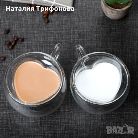 Двустенна стъклена термо чаша във формата на сърце 