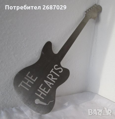  45 см китара за стена the hearts, микрофон - метал, пано, фигура, снимка 5 - Декорация за дома - 29125349
