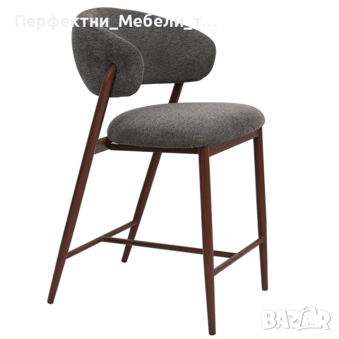 Луксозен конфортен бар стол с висок клас дамаска кафява/сива и полуподлакътници,тип кресло-бар стол