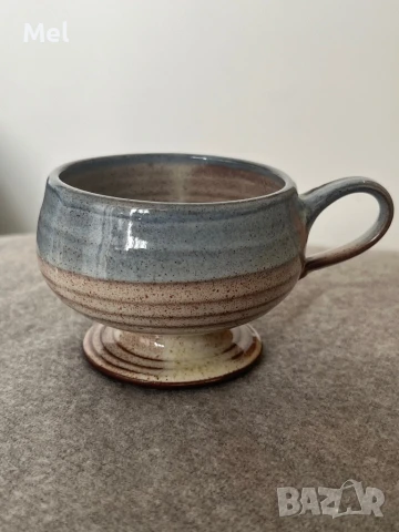 Ретро чаша със столче и дръжка, сиво-кафява, винтидж, снимка 2 - Антикварни и старинни предмети - 50759412