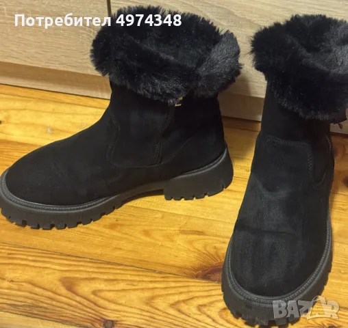 Зимни велурени боти с пух, снимка 2 - Дамски боти - 56437583