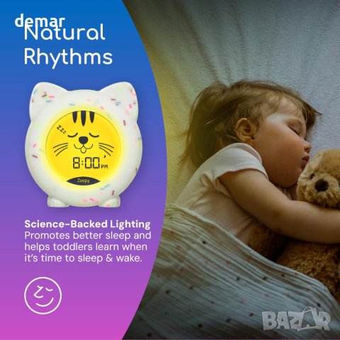 Zeepy Toddler USB акумулаторен сладък детски будилник котето Кип с нощна лампа, устойчив на падане, снимка 5 - Детски - 44495217