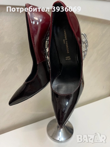 Луксозни обувки от естествен лак,преливащо Бордо в черно, снимка 3 - Дамски обувки на ток - 52629060
