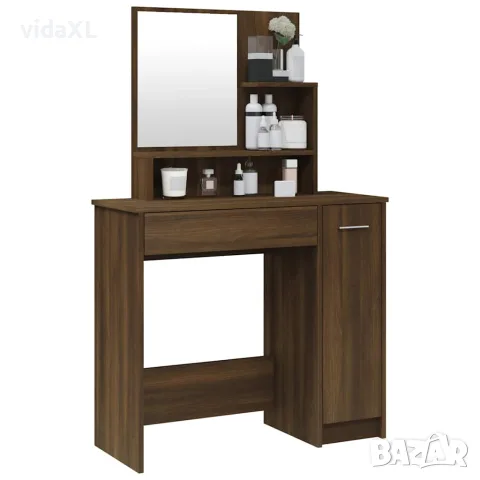 vidaXL Тоалетка с огледало, Кафяв дъб, 86,5x35x136 см, снимка 4 - Тоалетки - 56148058
