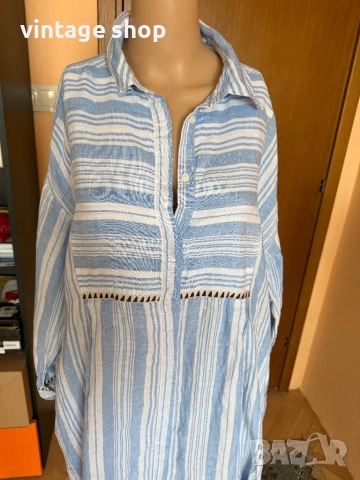 Кафтан( дълга рокля тип туника) 100% лен Lemem&H&M, размер M/L/XL, снимка 3 - Туники - 54224006