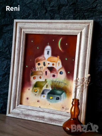 Нощно селце, въглен и пастел, картина оригинал, снимка 2 - Картини - 56056301