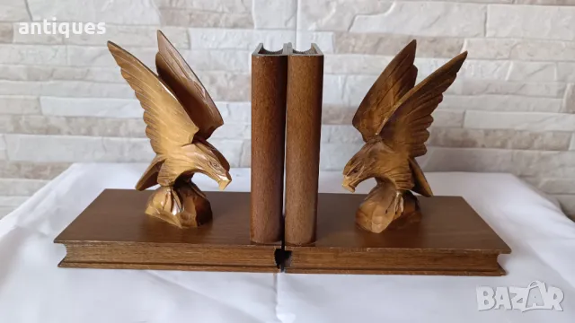 Стари дървени стопери за книги - дърворезба - Орли, снимка 1