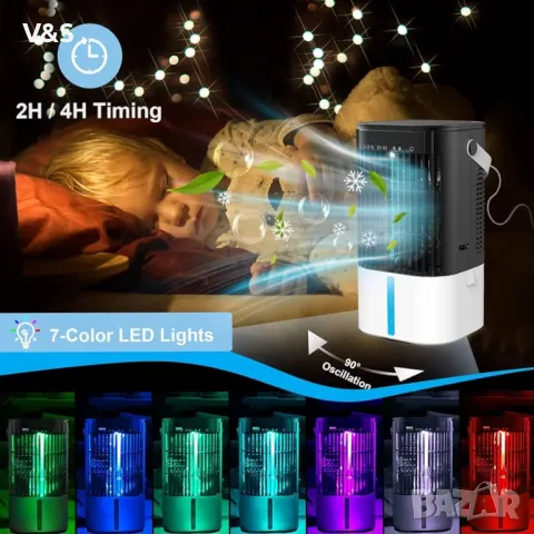 Преносим климатик, личен вентилатор за охлаждане, изпарител 4 в 1 с резервоар за вода 1000 ml/3 режи, снимка 5 - Климатици - 48801723