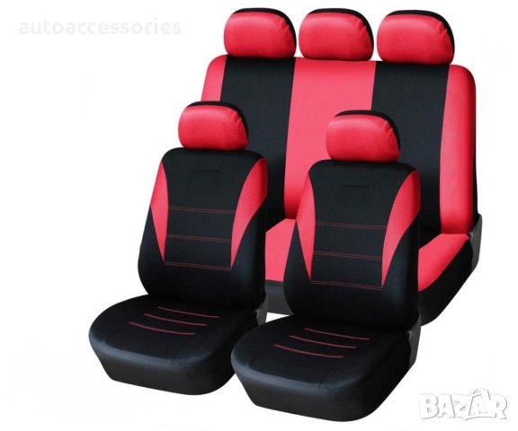 Универсална тапицерия, пълен комплект калъфи за предни и задни цели седалки,текстил в червено-черно , снимка 1 - Аксесоари и консумативи - 40422445