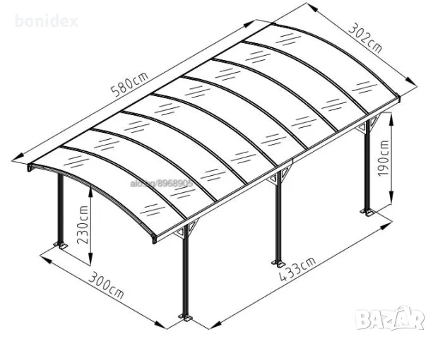 Навес за кола, беседка за градина 5.8x3x2.3 m/ h..София,Пловдив, Ст. Загора, Бургас , снимка 2 - Други - 37300985