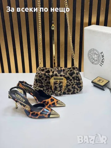 Versace Дамски Леопардови Обувки С Ток Каишка И Златен Връх Код SEM-718, снимка 3 - Дамски обувки на ток - 55972577