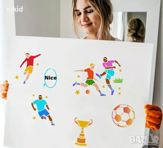 Футбол Футболисти футболен топка мач голям стенсил шаблон украса торта боя Scrapbooking, снимка 3 - Други - 51938841