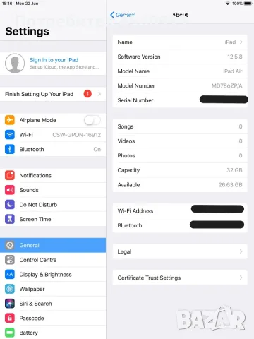 iPad Air 9.7” 32GB Space Gray + оригинална кутия + зарядно, кабел и кейс, снимка 5 - Таблети - 56239618