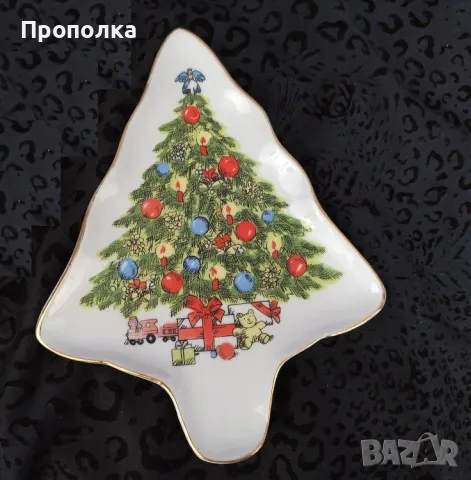 Ретро Коледен комплект, 4 части - кошничка и чинийки с елхички, снимка 13 - Чинии - 48070414