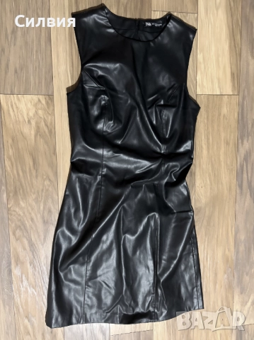 Чисто нова черна лъскава кожена рокля "Zara" / "Зара", номер 36, размер S
