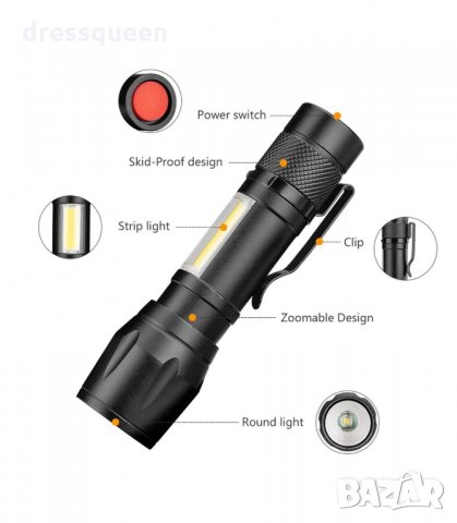 2844 Ултра ярко джобно фенерче XPE+COB със ZOOM, снимка 6 - Къмпинг осветление - 34268533