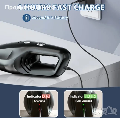 Портативна мощна прахосмукачка за кола и дом – USB зареждане, тиха и лека, снимка 3 - Аксесоари и консумативи - 50756848