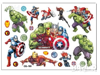 Avengers Отмъстителите Капитан Америка Хълк Айрън железния Tattoo татос татуировка временна детска , снимка 6 - Други - 24567609