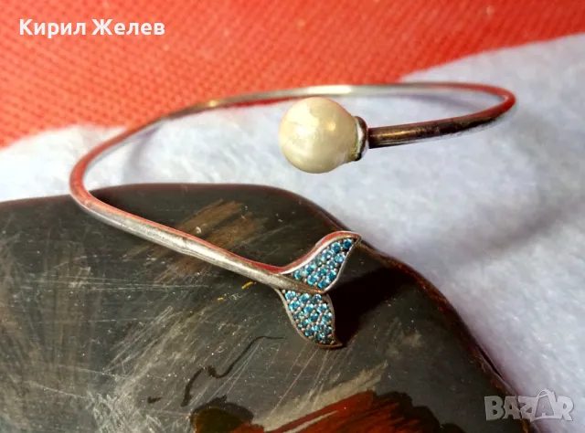 СТАРИННА ПРЕЛЕСТНА СРЕБЪРНА ГРИВНА СРЕБРО ВИСОКА ПРОБА с ЕСТЕСТВЕНА БЯЛА ПЕРЛА и СИНИ ЦИРКОНИ 25977