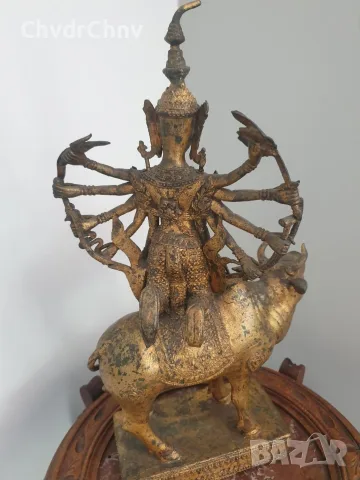 Shiva on Nandi 43см-4кг/стара азиатска/индийска бронзова фигура бог Шива язди бикът Нанди, снимка 3 - Статуетки - 56020322