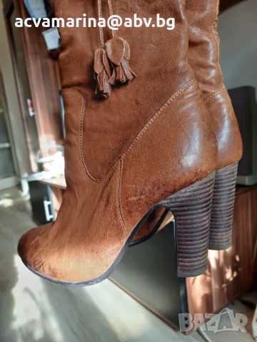 кафяви ботуши естествена кожа с топла подплата, снимка 4 - Дамски ботуши - 38423338