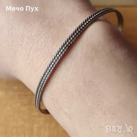 Стара сребърна твърда гривна (311), снимка 4 - Гривни - 49843573