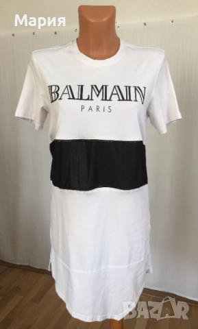 Л / ХЛ Оригинална Balmain Дамска Туника Тениска Бяла Черна Еластичен мек памук