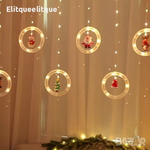 Светещи LED рингове с коледни фигурки, тип завеса 3м, 10 ринга на батерии., снимка 4 - Декорация за дома - 52321148