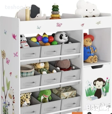 Рафт етажерка за играчки Hos-MD-070, бял цвят със сиви шкафчета, снимка 2 - Мебели за детската стая - 53294514
