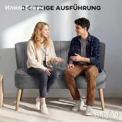 Двуместен диван HOMCOM, тапициран с ленен вид, снимка 10 - Дивани и мека мебел - 54164206