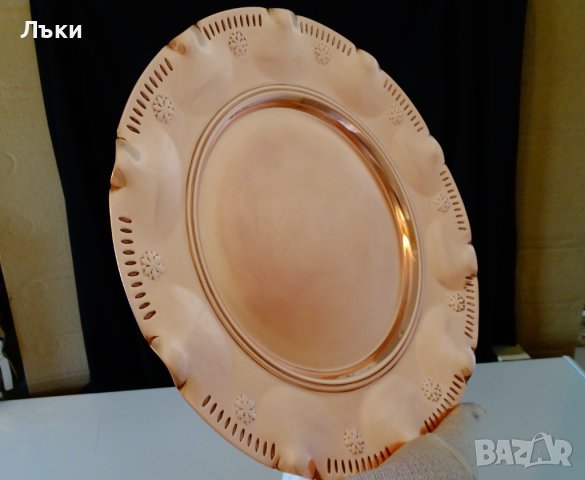  Медна чиния,плато,поднос 27 см.,чиста червена мед. , снимка 3 - Антикварни и старинни предмети - 39781566