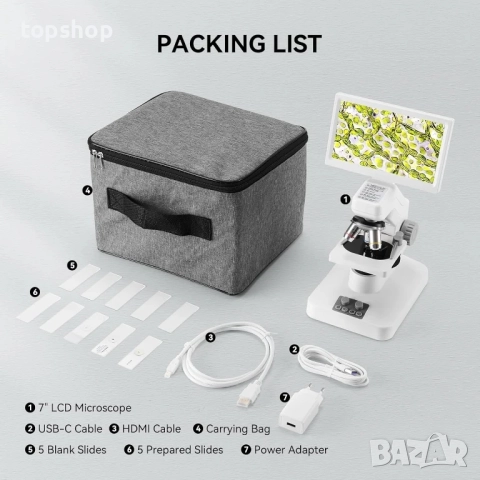 ODM301 Професионален микроскоп с 1200X увеличение 7” ips екран, с литиева батерия, безжичен..., снимка 5 - Медицинска апаратура - 51562991