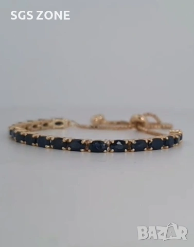 Тенис сребърна позлатена гривна със сапфири от Тайланд , снимка 6 - Гривни - 53261095