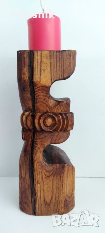 Резбовани дървени свещници, уникати от 70-те години, снимка 4 - Декорация за дома - 37561283