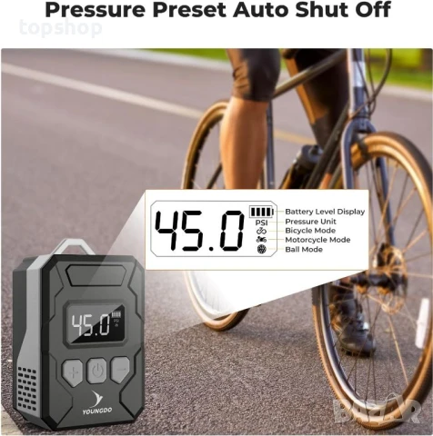 YOUNGDO 150PSI мини помпа за велосипед, мотор с дигитален манометър, снимка 5 - Аксесоари за велосипеди - 50578067