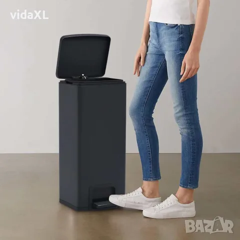 vidaXL Кош за боклук с педал без пръстови отпечатъци 30 л черен инокс, снимка 2 - Кошове за боклук и контейнери - 56146136