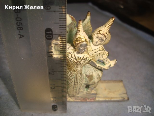 СТАРА ТРАДИЦИОННА ФОЛКЛОРНА ОЛОВНА СТАТУЕТКА - ПОСТАВКА Тайланд с ПОЗЛАТА и ЕМАЙЛ-ПАСТА 30949, снимка 6 - Колекции - 38108246