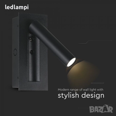 LED Аплик 2W За Вграждане Черен Топло Бяла Светлина, снимка 5 - Лампи за стена - 18952705