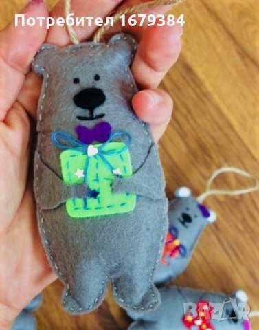 Коледна декорация / Коледни играчки за елха от филц ръчна изработка мече , снимка 5 - Декорация за дома - 34270400