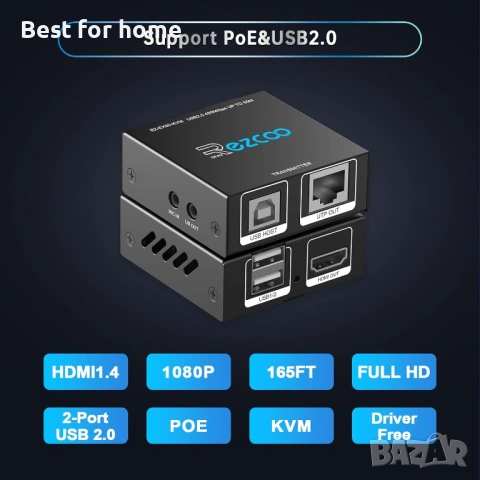 HDMI KVM Екстендер 60м през LAN (Cat5e/6) – 1080P с USB