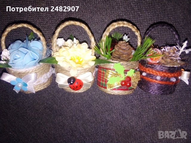 Ръчно изработени мини кошнички с цветя, снимка 10 - Декорация за дома - 38468109
