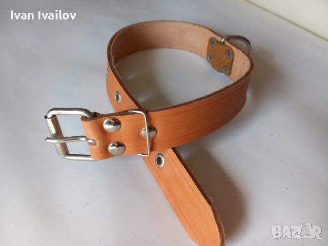 Натурален кожен нашийник (Керемида) – 3.5 см широк / 65 см дължина, снимка 3 - За кучета - 54144010