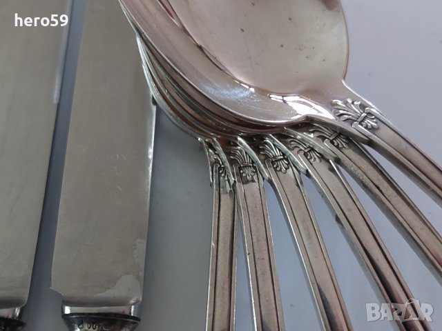 Сребърен(800) проба комплект за хранене за шест човека/Продаденилъжици вилици ножове/, снимка 10 - Прибори за хранене, готвене и сервиране - 38656352
