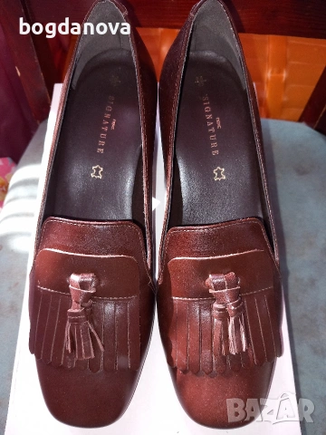 Next елегантни затворени обувки с нисък удобен ток от кожа