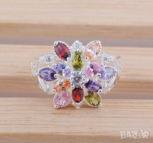 Пръстен с циркони, многоцветен, снимка 2 - Пръстени - 42132824